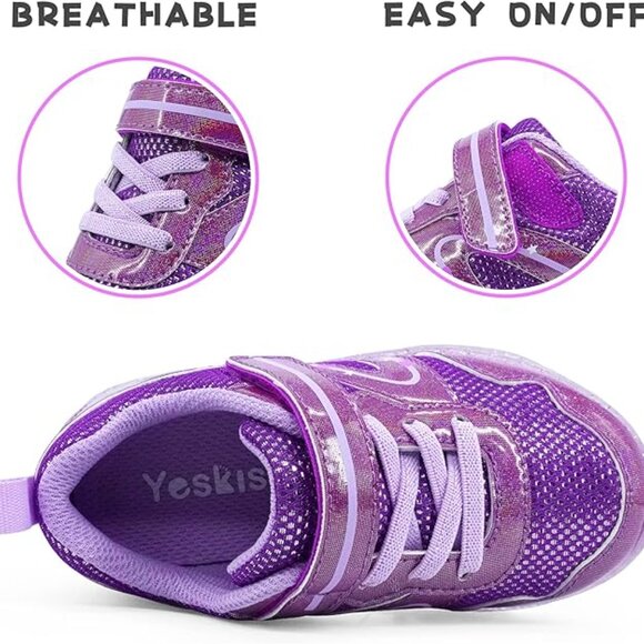Toddler Running Sneakers LED Purple Flashing Lightweight Breathable Kids Size 8 - Picture 4 of 6